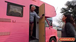 Tattooed doll gets mouth fucked in the van