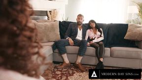 MODERN-DAY SINS - Busty Filipina Ember Snow Lures Therapist Liv Revamped For 3-Way With Her Husband!