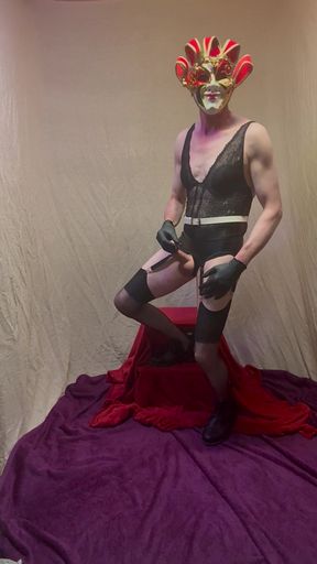 Wet Look Suspender Belt And Big Balls And Cock