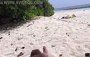 Public pickup stepmom and stepdaughter on beach - risky dick flashing cum on face