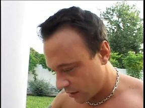 Dude gets a blonde slut to suck his cock outdoors