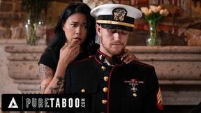 Stepson's Shameful Punishment: Widow's Taboo Fantasy Unleashed in Dad's Old Military Gear