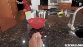 Stepmother Pleasures Stepson's Young Cock in the Kitchen and Pool