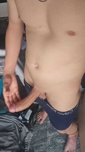 Young massive cock hard to Jelqing. Beautiful-looking cock with plump balls. Young naked daddy. Horny boy shows off his big cock and naked body. Uncircumcised