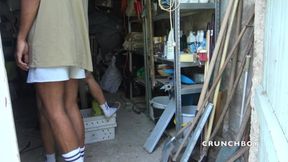 A slut fucked raw by a straight boy with a mask outdoor