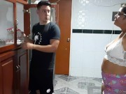 My stepmother sucks my cock in the kitchen