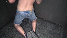 Slut suck 2 XXL cocks in glory holes and fucked