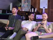 gay party with friends threesome bareback double anal versatile cum in mouth