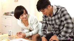 Skinny Asian Teen seduces classmate to creampie sex after gushing squirt