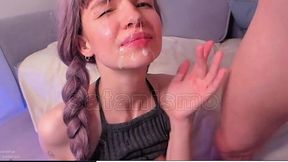 Russian Cutie Gets a Messy Facial After Giving a Great Blowjob