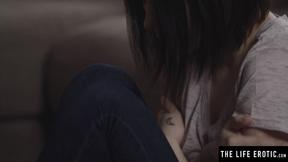 ”Lovely brunette Alla B spreads legs to masturbate”