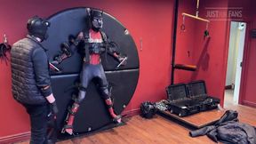 Pup Twink Dressed as Spider-man Strapped to the Bondage Wheel and Milked