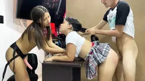 Stepbrother and stepsister fuck quietly in the room while stepmom doesn't hear