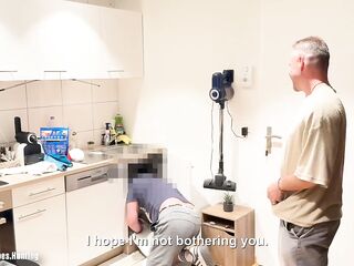 Flashing the Curious Repair Dude and Sucking Him Until He Cums in My Mouth