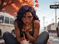 Sexy bi-atch in autumn, hardcore coupling on street corner, dominated by gonzo XXX porn!