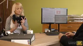 Blonde angel gives her nice shaved pussy to strange agent