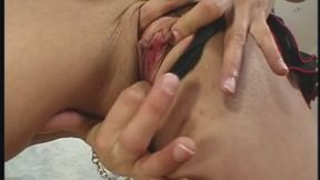 Beautiful brunette babe gets a facial after hot anal fuck