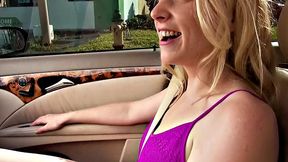 A tattooed babe get her small tits and glasses dirty and take a cumshot on her car