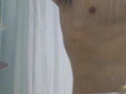 Piss and pee all over on my hard body in the gym shower no cum