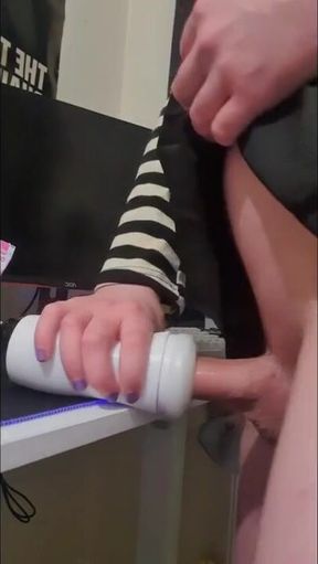 Femboy creampie on her new toy makes her squirt