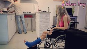 slut with broken ankle and a leg cast in a wheelchair asked for my help, gave her a facial instead feat. naughty adeline and adam tiny