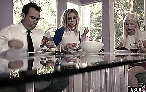Tiny blonde teen Piper Perri manipulated by stepsister Jessa Rhodes
