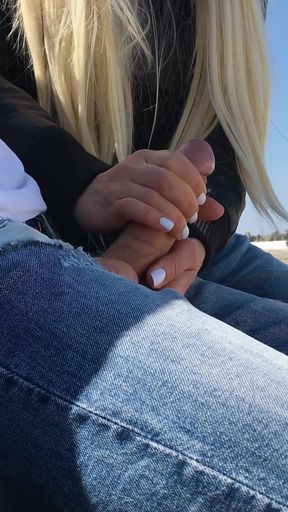 Girl Was Surprised to See Guy Jerking off Dick in the Park and Help Him Cum