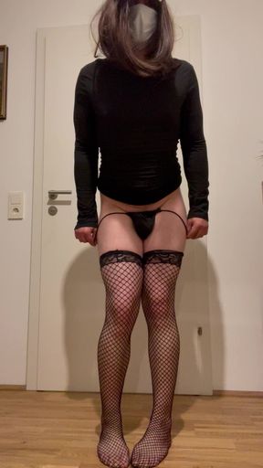 crossdressing femboy fishnet thong
