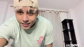 Sucking your nipples and jerking off a big Latin cock