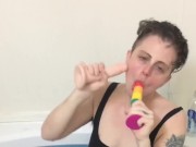 Pre-op trans man dildo spit roast in tub