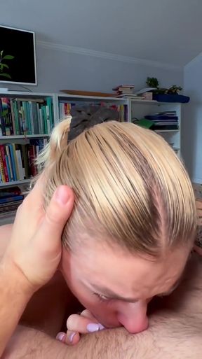 Hot blonde amateur with blue eyes gives a blowjob on OnlyFans
