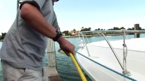 Busty babe takes a hard pounding and gets jizzed on her melon tits