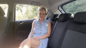 Blonde MILF Dildo Fun On The Backseat