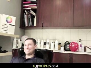 Salon Shenanigans: Brad's Unexpected Rencounter with a Hawt Stylist Leads to Kinky Thrills and a Surprising Trio with an Eavesdropping Spouse!