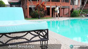 Jenn's poolside big tits, big ass and dildo fuck show