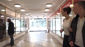 Dark haired tattooed babe takes a huge black cock in her ass as her husband watches