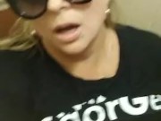 Big naked boobs in public toilet. Love doing public show
