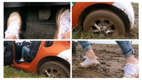 Sexy girl in Puma sneakers got her Smart stucked hard in deep mud