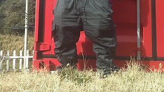 Public roadside naked ejaculation