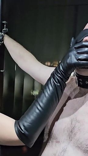Teased with Her Leather Gloves