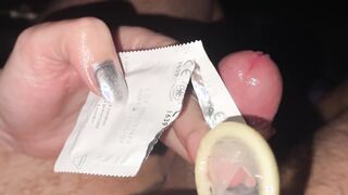 Outdoor parking lot hand job  cum into condom