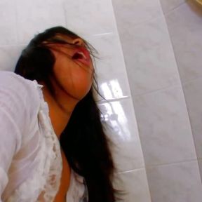 Sexy German babe with dark hair loves fucking in the bathroom