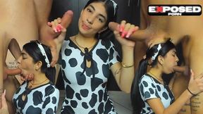 two big cocks for this beautiful latina, she swallows them whole