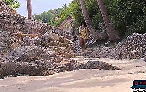 Big natural tits Thai teen beauty Kahlisa solo striptease on the beach