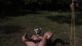 Melena Maria Rya in a Dog Mask in the Village