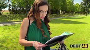 Sexy Slim Rich Bitch Can't Pay Off Her Debts & Invites a Collector To Fuck Her Hard On the Lawn