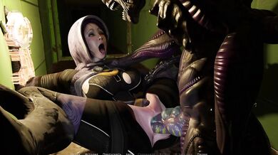 The alien monster fucked her tight holes and filled her orifices with alien sperm