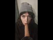 Trans girl practicing sucking cock