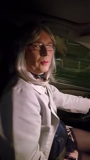 Sexy Mature Crossdressing Sissy Slut Driving Around in Lingerie