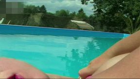 Horny at the hotel pool early in the morning